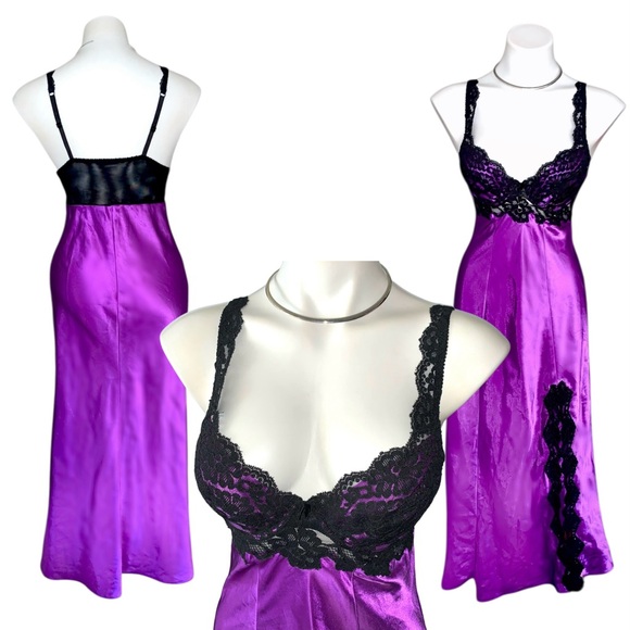 Vintage Victoria’s Secret Maxi Satin Lace Slip Dress Chemise Nightgown - Picture 5 of 11
